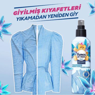 اسپری ضد چروک و خوشبوکننده لباس YUMOSH یوموش آبی رایحه لیلیوم 200 میلی لیتر