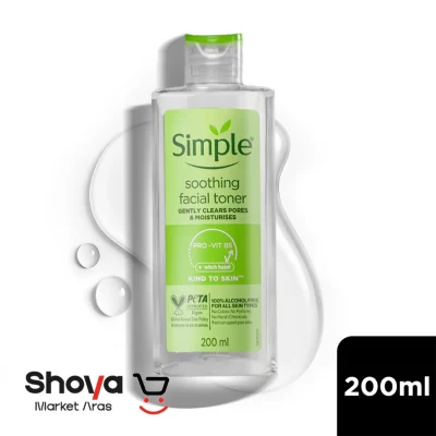 تونر صورت سیمپل Simple مدل Soothing Facial مناسب انواع پوست حجم 200 میلی‌لیتر
