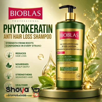 شامپو ضد ریزش بیوبلاس Bioblas حاوی فیتوکراتین (کراتین گیاهی) مدل Phytokeratin حجم 1000میلی لیتر