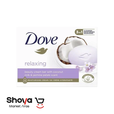 صابون کرمی داو Dove مدل Relaxing با رایحه شیر نارگیل و گل یاس وزن 90 گرم